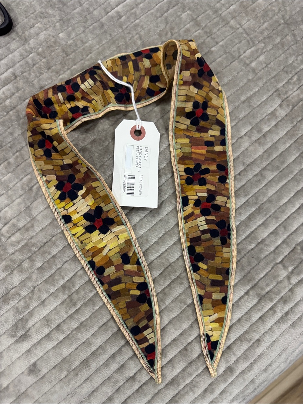NWT Embroidered Fliral Hair/Purse Scarf Ascot - Mustard Multi